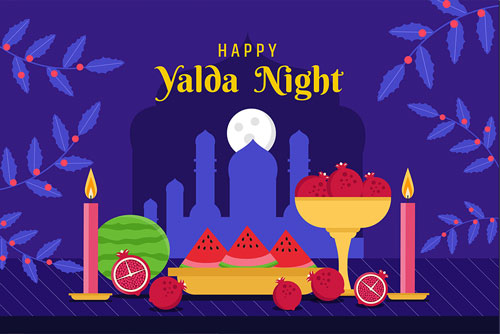 وکتور Ai و Eps رایگان سفره شب یلدا به همراه انار و هندوانه